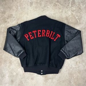 Vintage 90s Tonkin Peterbilt Wool Leather Bomber Jacket Spellout Size Medium USA